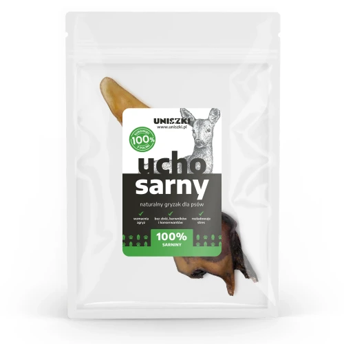 Naturalne Ucho Sarny Uniszki – idealne dla psów z alergiami i na diecie. Hipoalergiczny, chudy gryzak bogaty w kolagen. Wspiera stawy, kości i piękną sierść. Bez sztucznych dodatków, 100% natury!