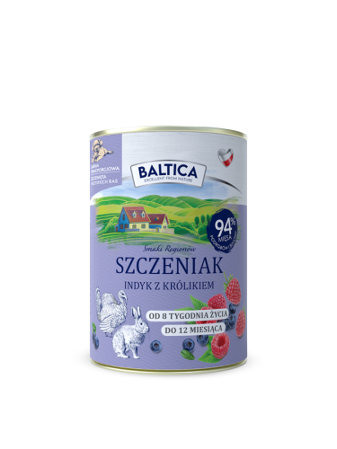 Baltica Smaki Regionów Szczeniak Indyk z Królikiem karma mokra dla psa 400g puszka