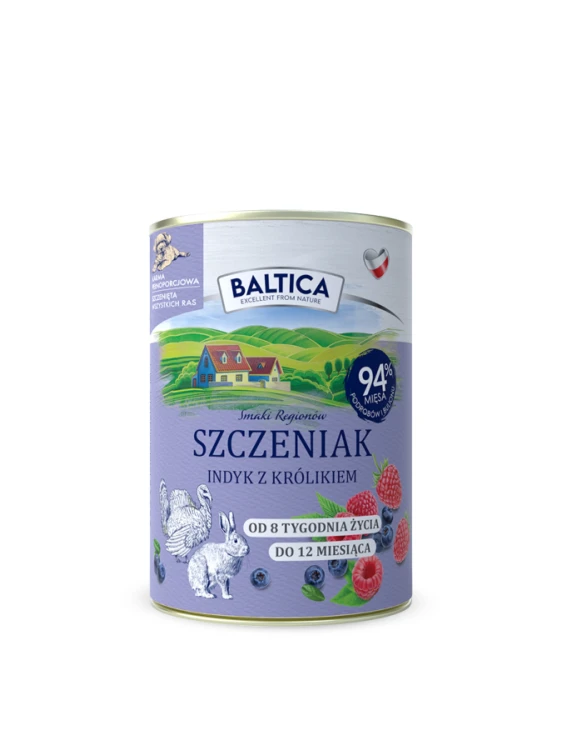 Baltica Smaki Regionów Szczeniak Indyk z Królikiem karma mokra dla psa 400g puszka