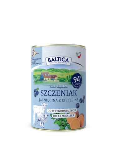 Mokra karma Baltica Szczeniak Jagnięcina z Cielęciną 400g – puszka karmy dla szczeniąt z borówkami, pietruszką i batatem
