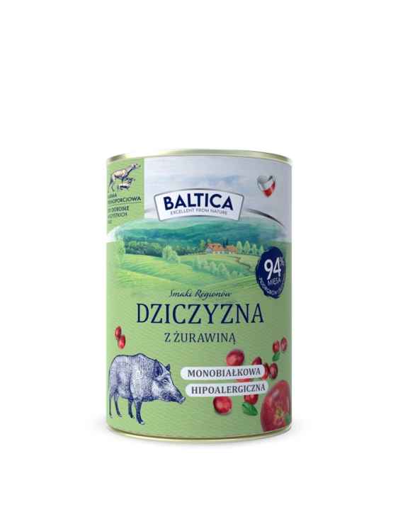 Baltica Smaki Regionów Dziczyzna z Żurawiną karma mokra monobiałkowa dla psa 400g puszka