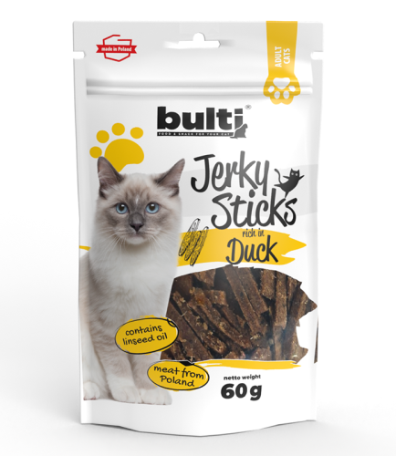 Bulti Jerky Sticks Bogate w Kaczkę przysmaki mięsne dla kota 60g opakowanie