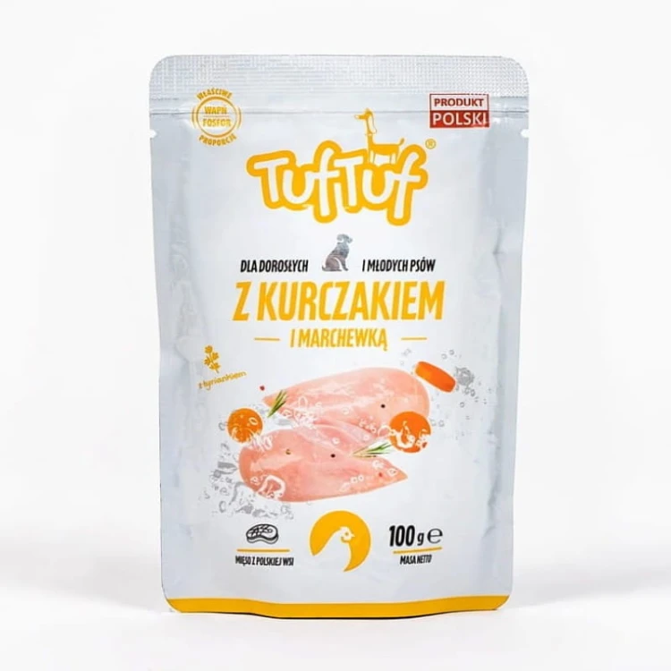 TufTuf Saszetka Kurczak z Marchewką karma mokra dla dorosłych i młodych psów 100g – opakowanie