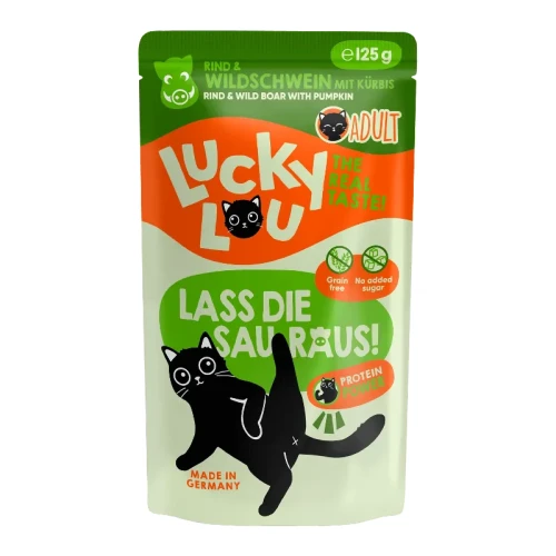 Lucky Lou Adult karma mokra dla kota z wołowiną, dzikiem i dynią 125g opakowanie