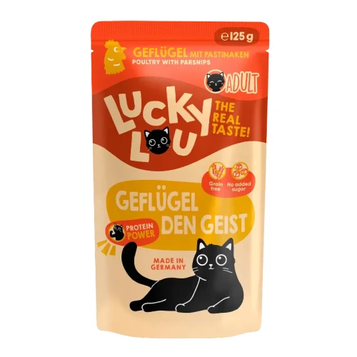 Lucky Lou Adult karma mokra dla kota z drobiem i pasternakiem 125g opakowanie saszetka