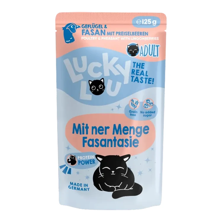 Lucky Lou Adult karma mokra dla kota z drobiem, bażantem i żurawiną 125g opakowanie saszetka