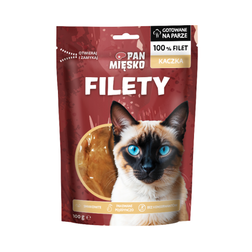 Pan Mięsko Filety Kaczka 100g opakowanie przysmaki dla kota