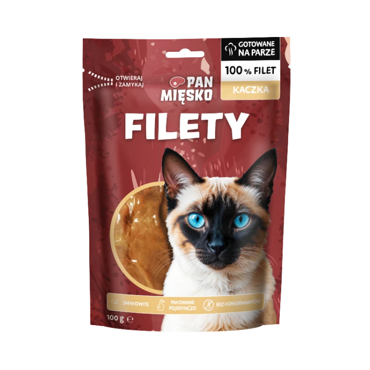 Pan Mięsko Filety Kaczka 100g opakowanie przysmaki dla kota
