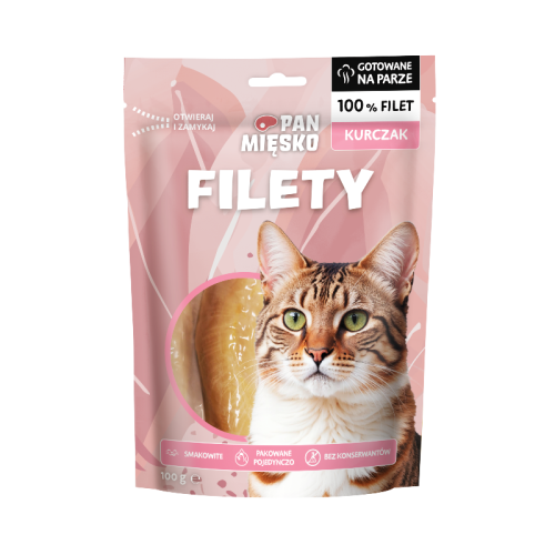 Pan Mięsko Filety Kurczak 100g opakowanie przysmaki dla kota