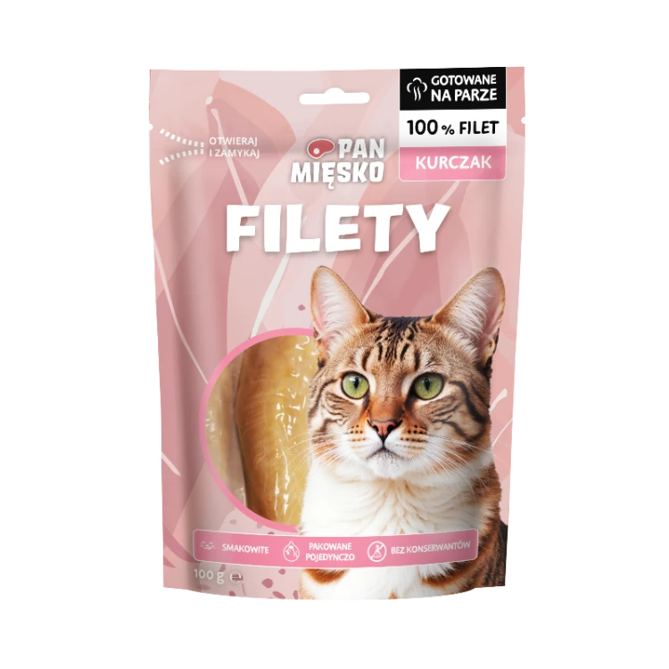 Pan Mięsko Filety Kurczak 100g opakowanie przysmaki dla kota
