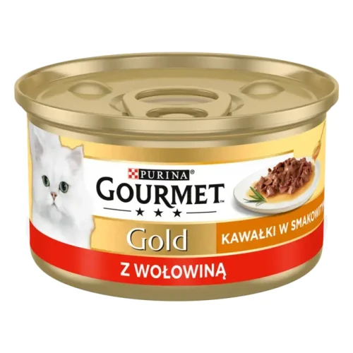 Purina Gourmet Gold Kawałki w Smakowitym Sosie z wołowiną 85g puszka karmy mokrej dla kota