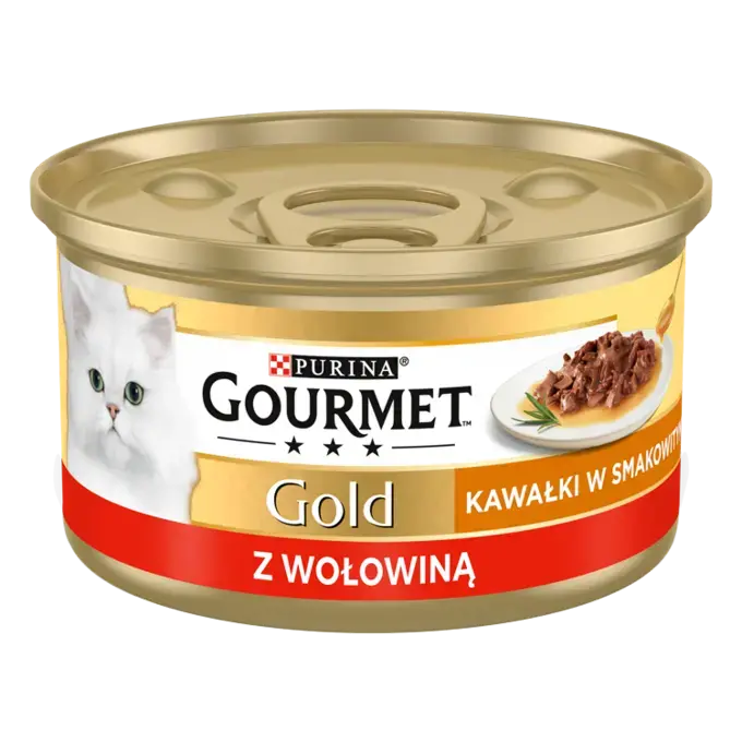 Purina Gourmet Gold Kawałki w Smakowitym Sosie z wołowiną 85g puszka karmy mokrej dla kota