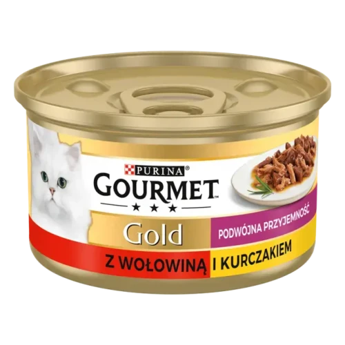 Purina Gourmet Gold Podwójna Przyjemność z wołowiną i kurczakiem 85g puszka karmy mokrej dla kota