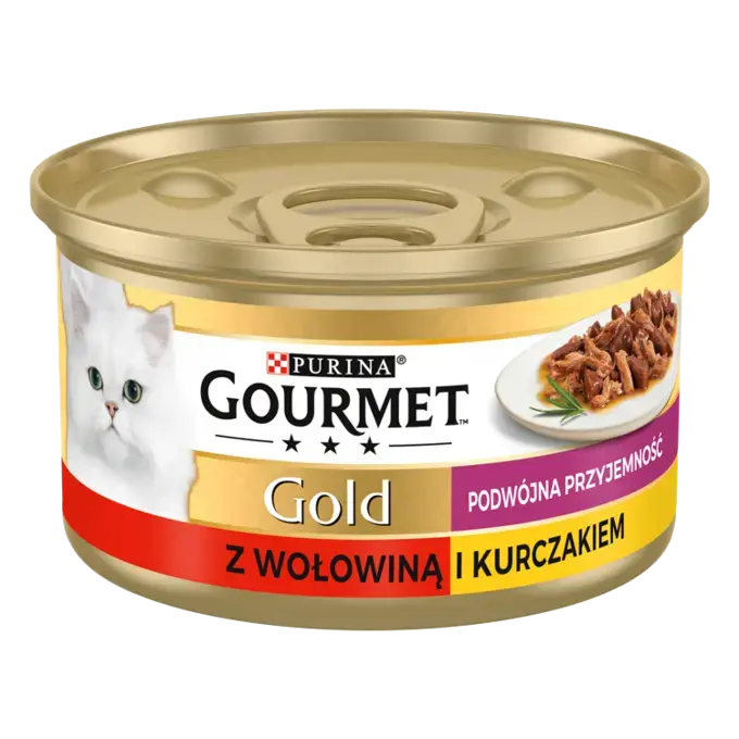 Purina Gourmet Gold Podwójna Przyjemność z wołowiną i kurczakiem 85g puszka karmy mokrej dla kota