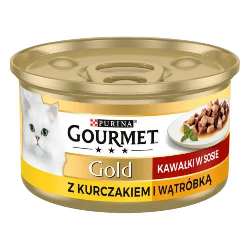 Purina Gourmet Gold Kawałki w Sosie z kurczakiem i wątróbką 85g puszka karmy mokrej dla kota