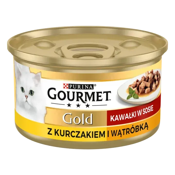 Purina Gourmet Gold Kawałki w Sosie z kurczakiem i wątróbką 85g puszka karmy mokrej dla kota