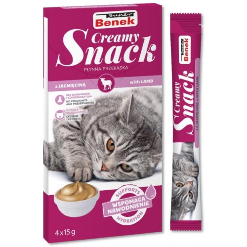 Super Benek Creamy Snack płynna przekąska dla kota z jagnięciną 4x15g