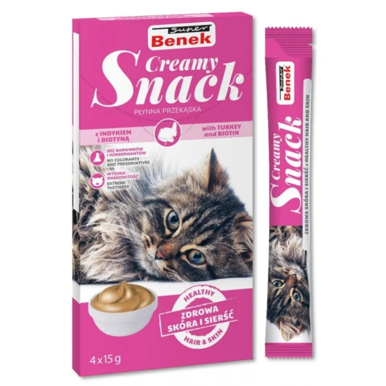 Super Benek Creamy Snack płynna przekąska dla kota z indykiem i biotyną 4x15g