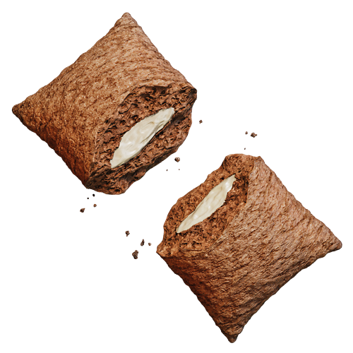 Przekrój Josera Crunchies with Milk – widoczne chrupiące ciasteczko i kremowe mleczne nadzienie