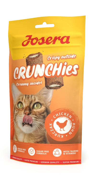 Opakowanie Josera Crunchies Chicken 60g – bezzbożowe przysmaki z kurczakiem dla kota.