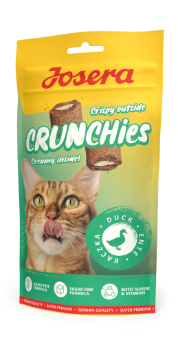 Opakowanie Josera Crunchies Duck 60g – bezzbożowe przysmaki z kaczką dla kota.