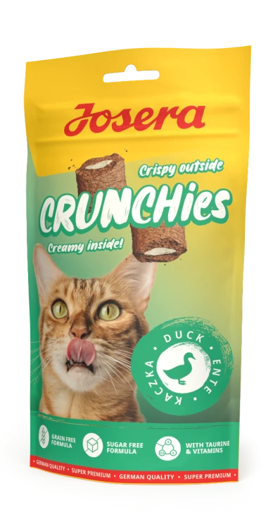 Opakowanie Josera Crunchies Duck 60g – bezzbożowe przysmaki z kaczką dla kota.