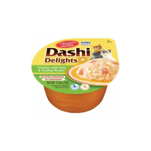 Inaba Dashi Delights Kurczak z Tuńczykiem i Przegrzebkami bulion dla kota 70g