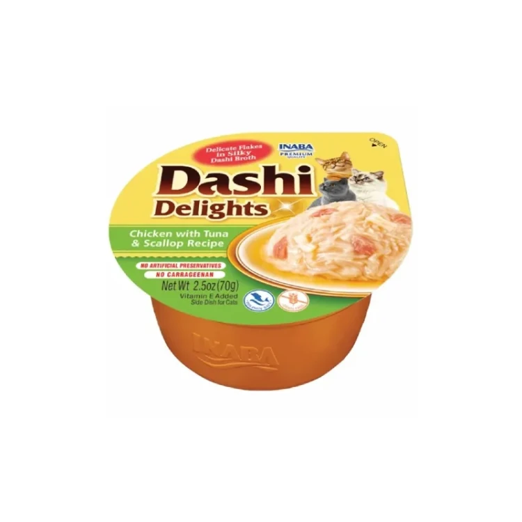 Inaba Dashi Delights Kurczak z Tuńczykiem i Przegrzebkami bulion dla kota 70g