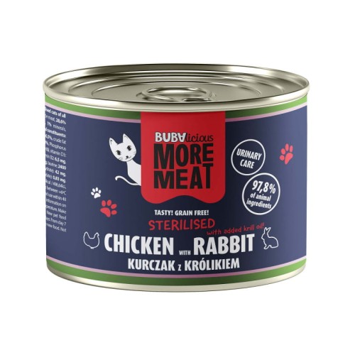 BUBAlicious More Meat STERILISED Kurczak Królik karma mokra dla kota 185g
