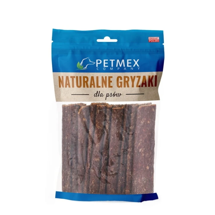 PETMEX paski z sarny – opakowanie z przezroczystym frontem i logo producenta