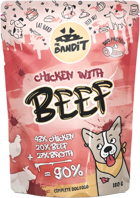 Mr. Bandit Chicken with Beef 180 g – opakowanie karmy mokrej z wołowiną
