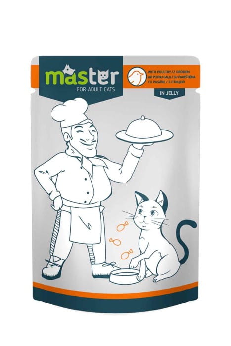 Master karma mokra dla dorosłych kotów z drobiem w galaretce 80 g – front opakowania