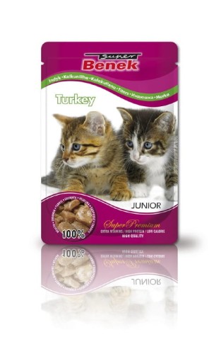Mięsne kawałki indyka w sosie – Super Benek karma mokra dla kociąt
