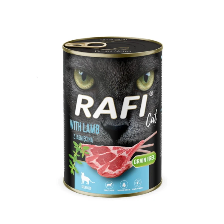Mokra karma Rafi Cat Adult Sterilised z jagnięciną dla kotów – puszka 400 g