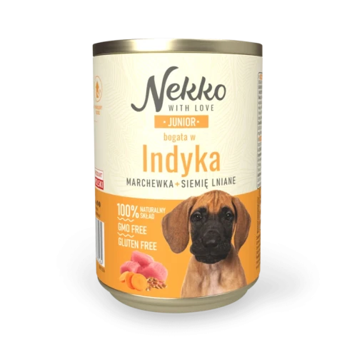nekko junior indyk marchewka siemię lniane 800 g – puszka karmy dla szczeniąt