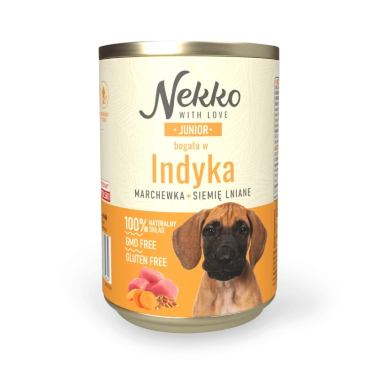 nekko junior indyk marchewka siemię lniane 800 g – puszka karmy dla szczeniąt
