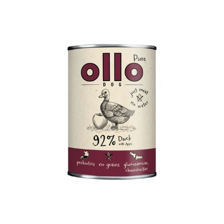 Karma Ollo Pure Dog Kaczka z Jabłkiem 400 g – puszka z kaczką