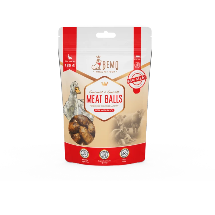 naturalne przysmaki treningowe z wołowiną i kaczką bemo meat balls