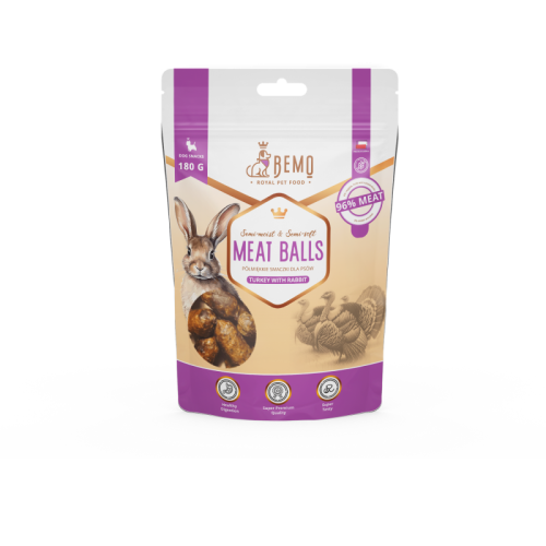 bemo meat balls turkey with rabbit – półmiękkie smaczki dla psów 180 g opakowanie