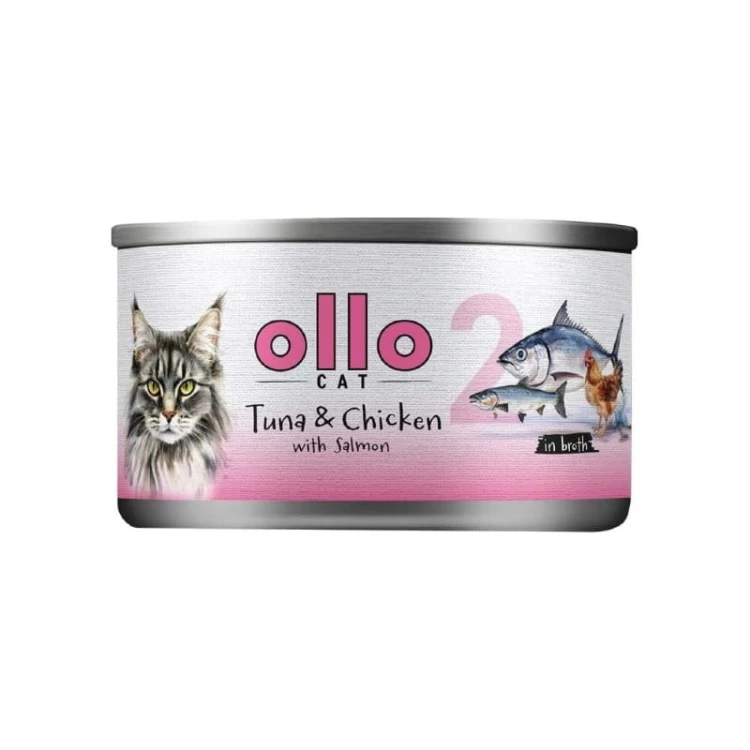 Ollo Cat nr 2 tuńczyk i kurczak z łososiem – puszka 70 g dla kota