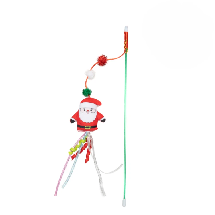 Plastikowa wędka dla kota UNIQ PETS Swishy – Mikołaj z pomponami