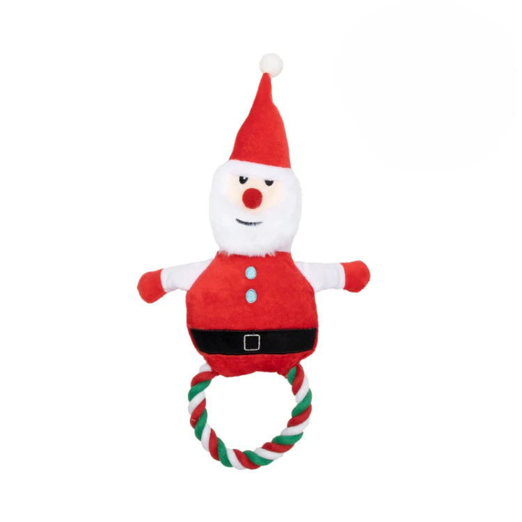 Świąteczna zabawka dla psa – pluszowy Mikołaj z bawełnianym pierścieniem