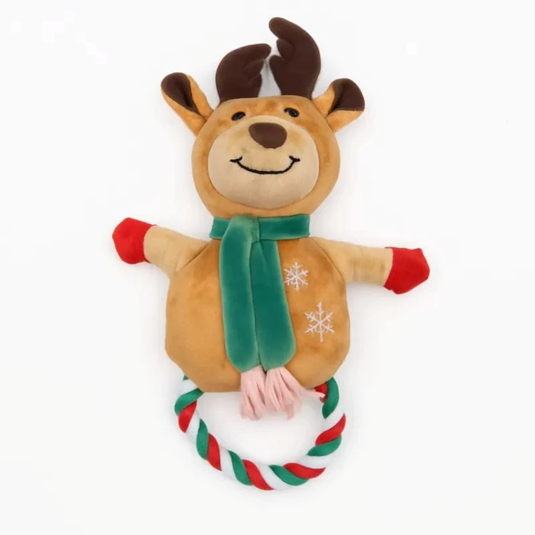Pluszowy renifer dla psa UNIQ PETS – miękki korpus i pleciony pierścień
