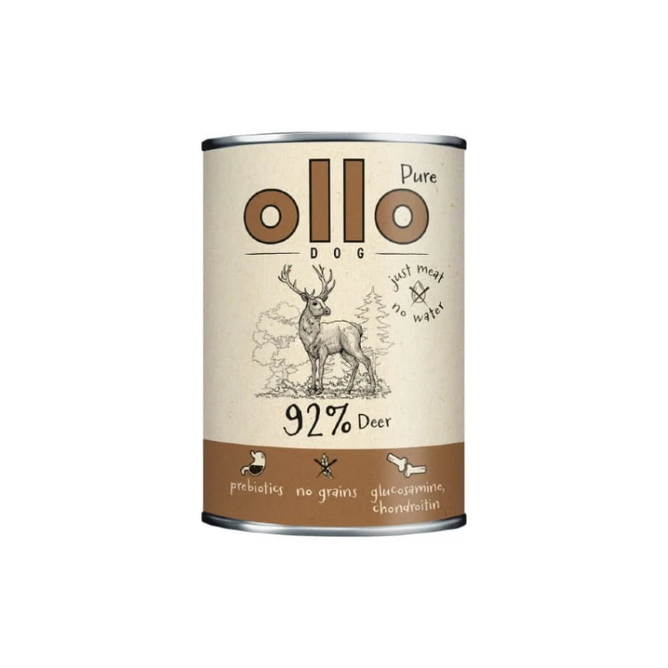 karma mokra dla psa Ollo Pure jeleń puszka 400 g na jasnym tle