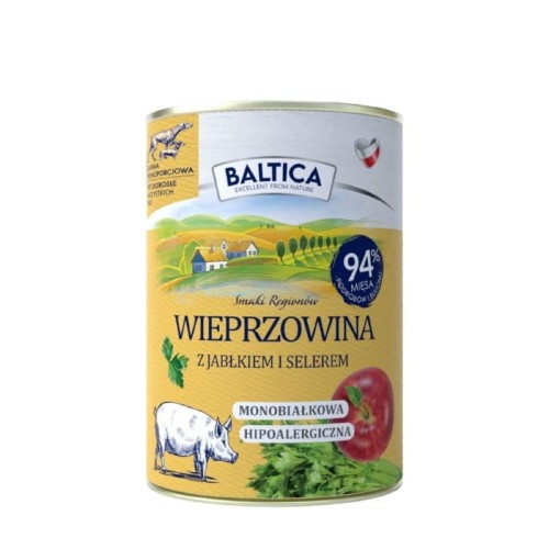 Baltica Smaki Regionów Wieprzowina z jabłkiem 400 g – puszka karmy mokrej dla psów dorosłych