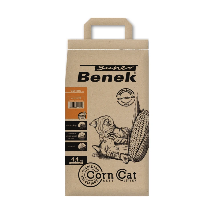Super Benek Corn Cat Classic Naturalny Zapach 7 l – opakowanie żwirku z kotami i kolbą kukurydzy