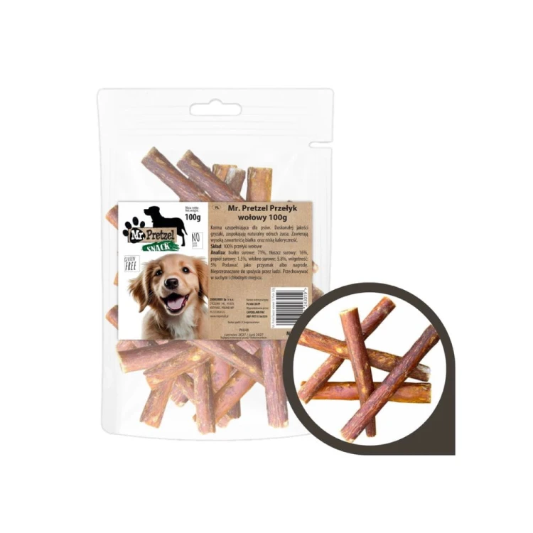 Mr. Pretzel Przełyk wołowy przysmak dla psa 100 g – opakowanie z suszonymi przełykami