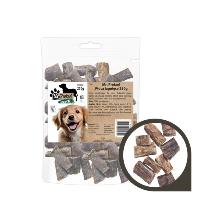 Mr. Pretzel Płuca jagnięce przysmak dla psa 250 g – opakowanie z suszonymi płucami