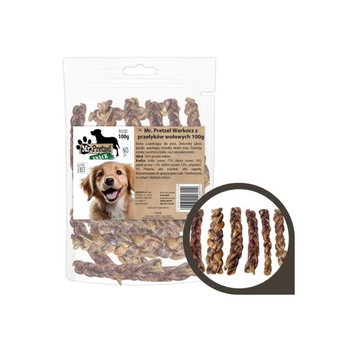 Mr. Pretzel Warkocz z przełyków wołowych przysmak dla psa 100 g – opakowanie z gryzakami
