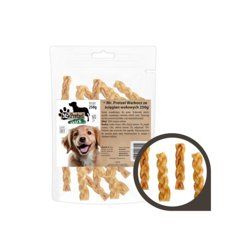 Mr. Pretzel Warkocz ze ścięgien wołowych przysmak dla psa 250 g – opakowanie z warkoczami